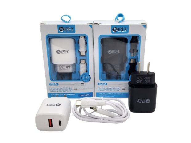 &uu  CARGADOR CELULAR TIPO C 5.8A + USB  IB-5803