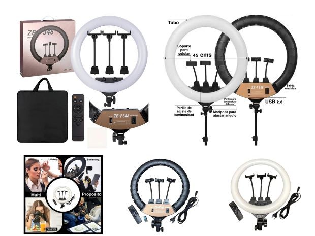 &uu ARO DE LUZ LED SELFIE CELULAR 46 CM ZB-F348 + TRIPODE
