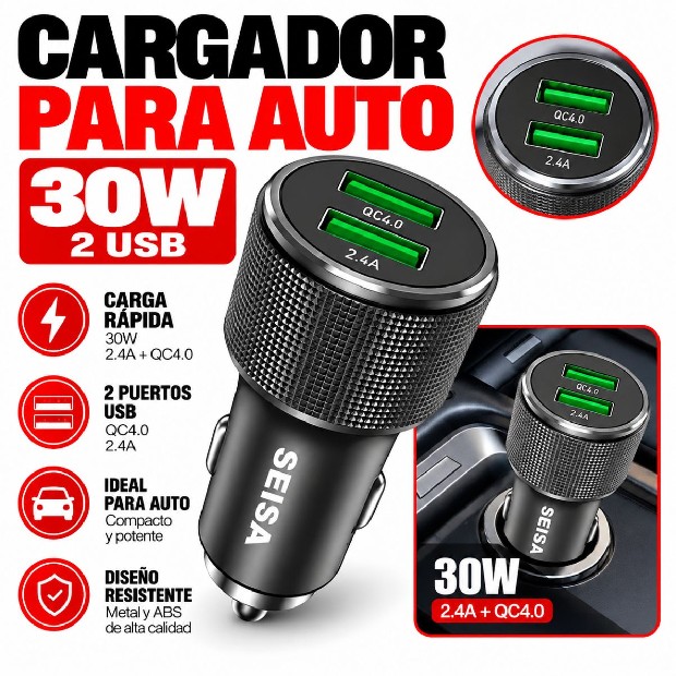 &ua CARGADOR AUTO 2 USB 30W CARGA RAPIDA SM-FS447