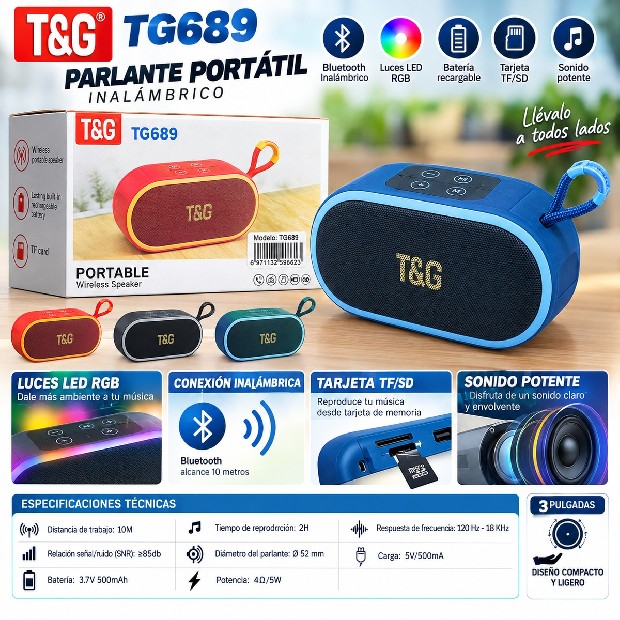 &ua PARLANTE BT BLUETOOTH TG-689 MP3 / BT / FM / AUX