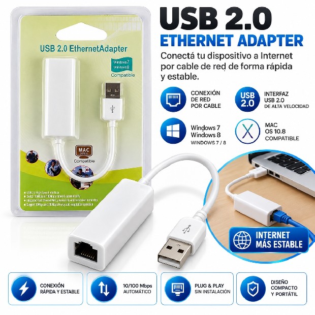 &ua ADAPTADOR USB 2.0 A RED LAN RJ45 ETHERNET (1292)