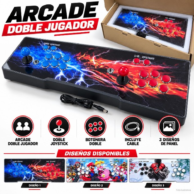 &ua ARCADE DOBLE + MULTICONSOLA + 10000 JUEGOS + LUCES