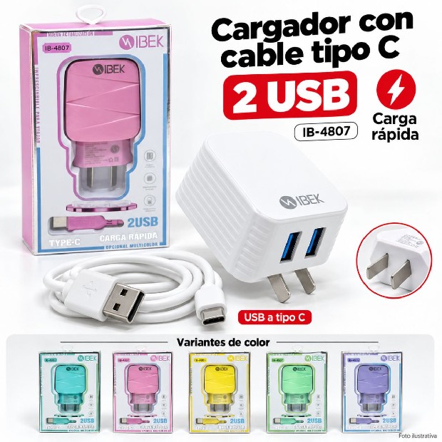 &ua CARGADOR CELULAR TIPO C 4.8A DESMONTABLE IBEK IB4807