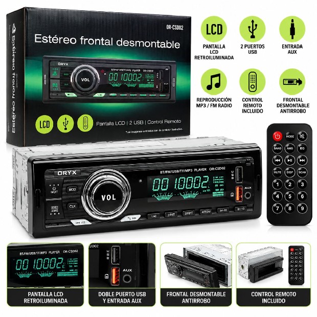 &ua STEREO BT USB SD FM MP3 DESMONTABLE ORYX OR-CSD02