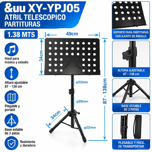 &uu ATRIL TELESCOPICO PARTITURAS 1.38 MTS XY-YPJ05
