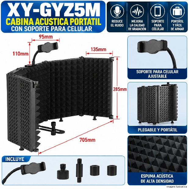 &ua CABINA ACUSTICA POTATIL CON SOPORTE PARA CELULAR XY-GYZ5M