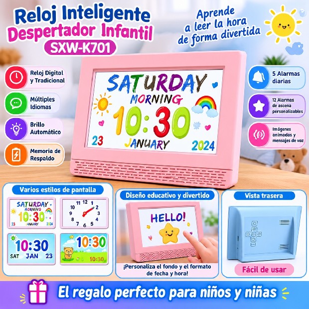 &ua RELOJ INTELIGENTE DESPERTADOR INFANTIL SXW-K701