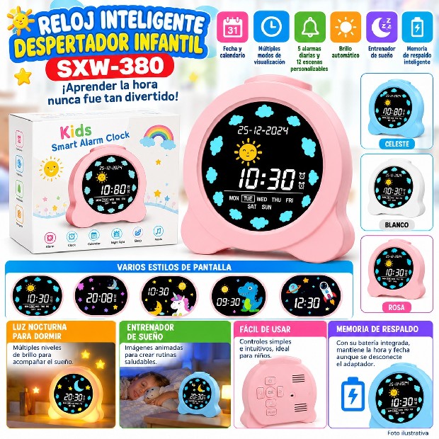 &ua RELOJ INTELIGENTE DESPERTADOR INFANTIL SXW-380