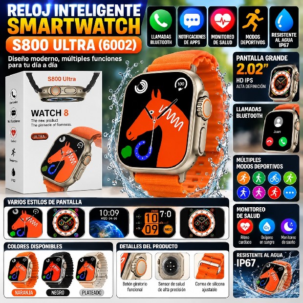 &ua  RELOJ INTELIGENTE SMARTWATCH S800 ULTRA (6002)