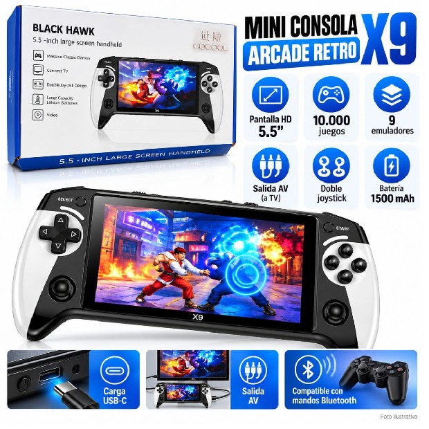&ua MINI CONSOLA ARCADE RETRO X9