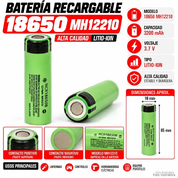 &ua BATERIA PILA RECARGABLES 18650 VERDE (MH12210)) ALTA CALIDAD