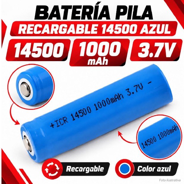 &ua BATERIA PILA RECARGABLES 14500 AZUL