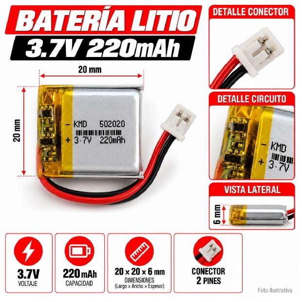 &ua BATERIA AURICULAR DRON PARLANTE 3.7V 220MAH 602020