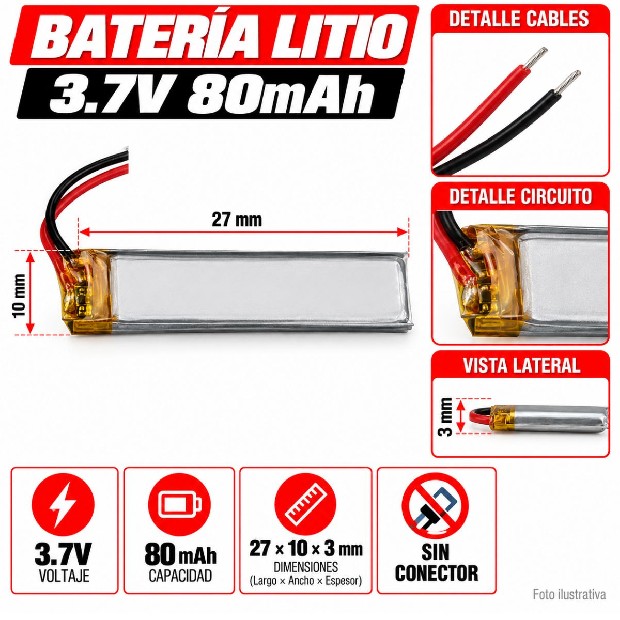 &ua BATERIA AURICULAR DRON PARLANTE 3.7V 80MAH 301027