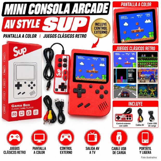 &uu CONSOLA PORTATIL CON JUEGOS SUP 400 JUEGOS + 1 JOYSTICK (BATERIA)