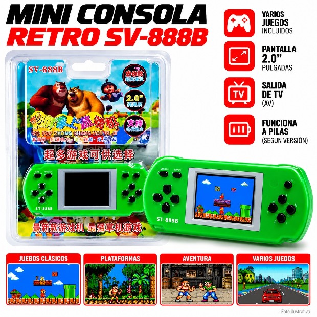 &ua CONSOLA PORTATIL CON JUEGOS FAMILY 288 JUEGOS SY-888B (PILAS)