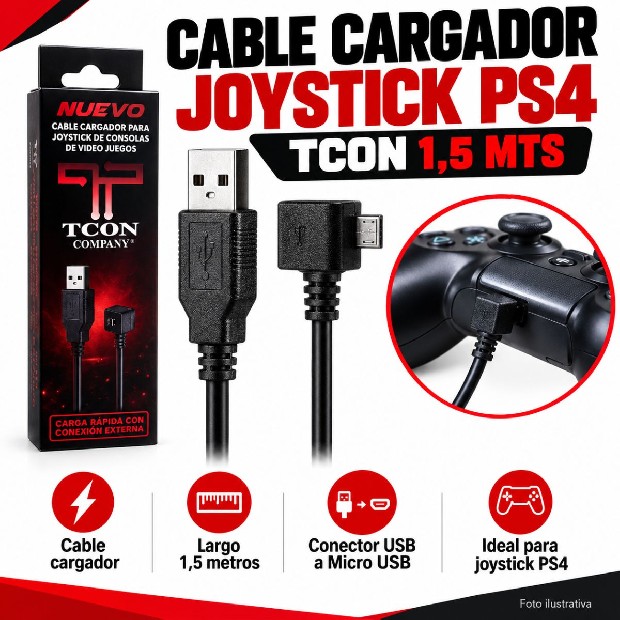 &uu CABLE CARGADOR JOYSTICK PS4 TCON 1.5 MTS