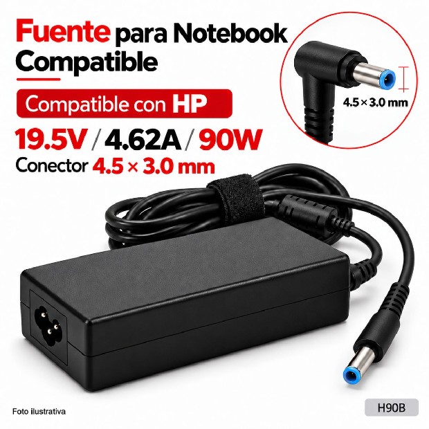 &ua FUENTE NOTEBOOK HP 19.5V/4.62A/90W PIN BLUE 4.5*3.0MM (H90B)