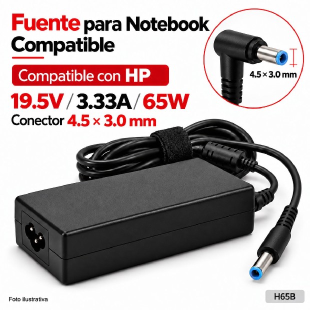 &ua FUENTE NOTEBOOK HP 19.5V/3.33A/65W 4.5*3.0MM BLUE (H65B)