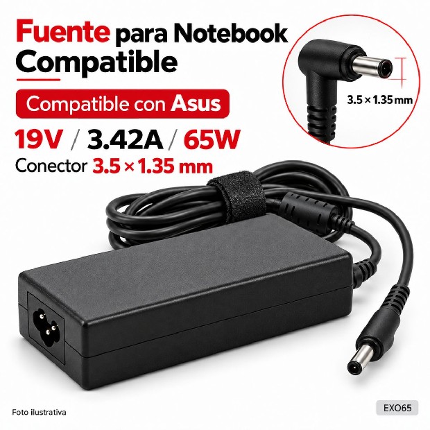&ua FUENTE NOTEBOOK ASUS 19V/3.42A/65W 3.5*1.35MM (EXO65)