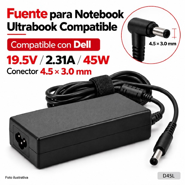 &ua FUENTE NOTEBOOK DELL ULTRABOOK 19.5V/2.31A/45W 4.5*3.0MM (D45L)