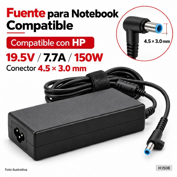 &ua FUENTE NOTEBOOK HP 19.5V/7.7A/150W 4.5*3.0MM BLUE (H150B)