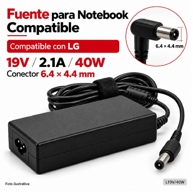 &ua FUENTE NOTEBOOK LG 19V/2.1A/40W 6.4*4.4MM (L19V/40W)