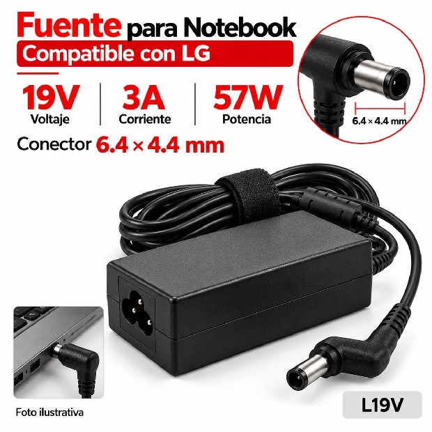 &ua FUENTE NOTEBOOK LG 19V/3A/57W 6.4*4.4MM (L19V)