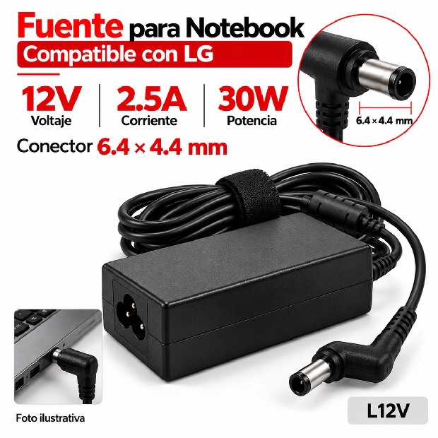 &ua FUENTE NOTEBOOK LG 12V/2.5A/30W 6.4*4.4MM (L12V)