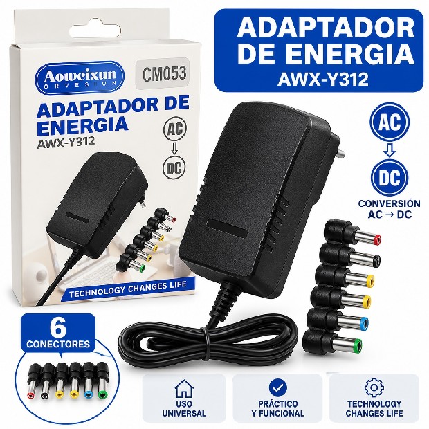 &ua TRANSFORMADOR REGULABLE 3V-12V 3A PLUG 6 FICHAS (053) Y312