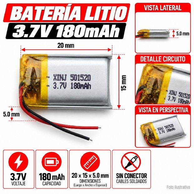 &ua BATERIA AURICULAR DRON PARLANTE 3.7V 180MAH 501520