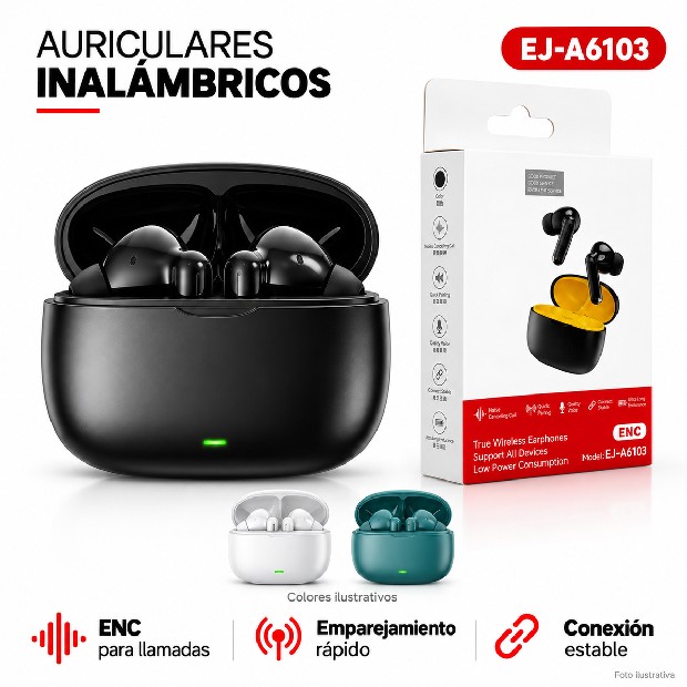 &ua AURICULAR BT BLUETOOTH ESTILO AIRPOOS EJ-A6103